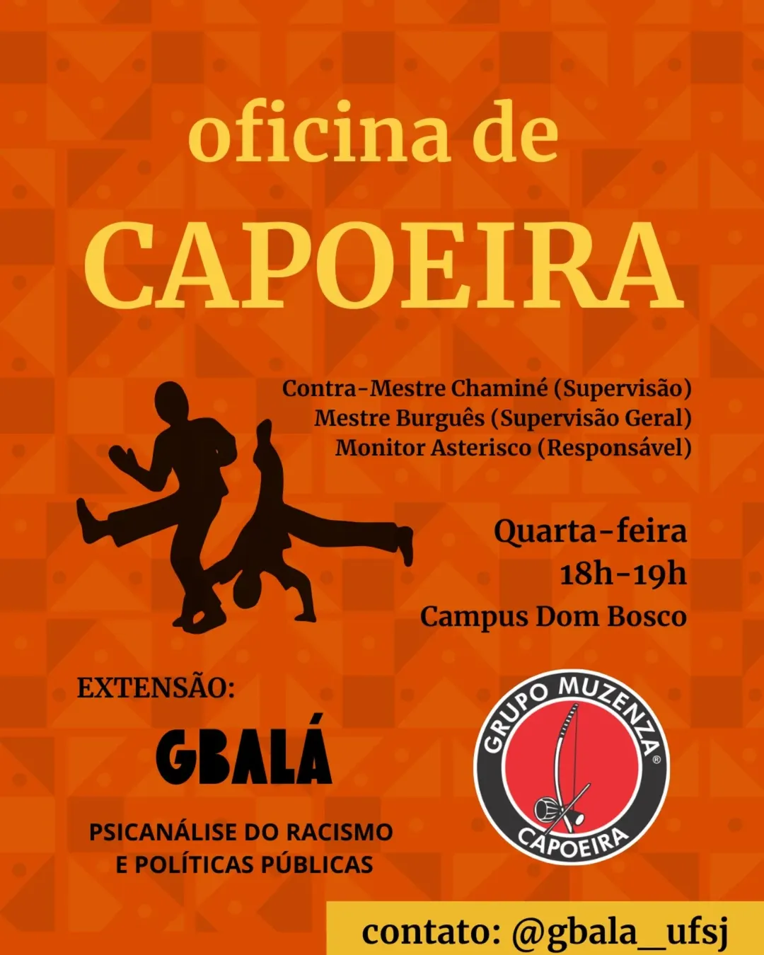 ​Oficina gratuita de capoeira é realizada semanalmente na UFSJ em São João del-Rei