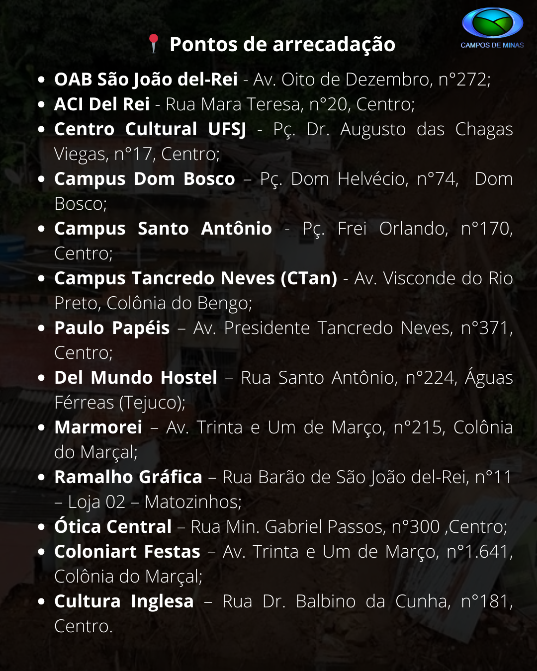​São João del-Rei amplia pontos de coleta para ajudar vítimas das chuvas na Zona da Mata