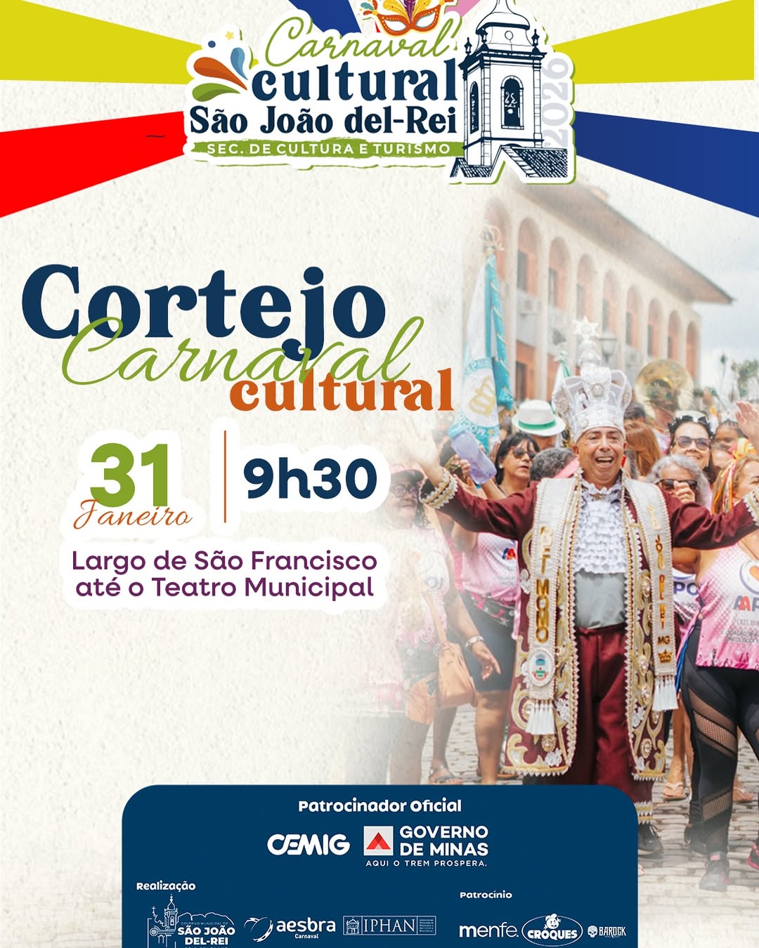 ​Cortejo Carnaval Cultural acontece neste sábado (31) em São João del-Rei