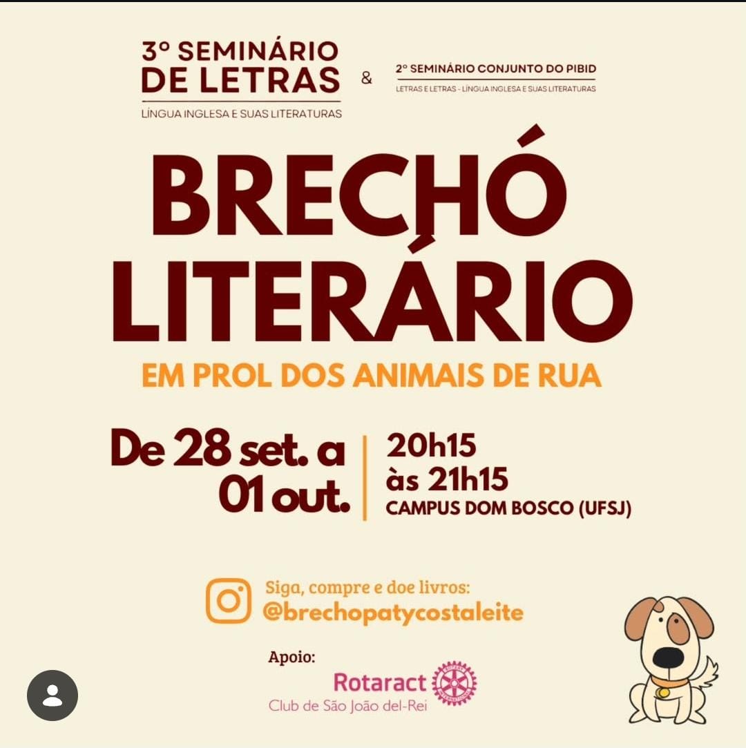 ​Brechó literário em prol de animais de rua começa nesta segunda em São João del-Rei