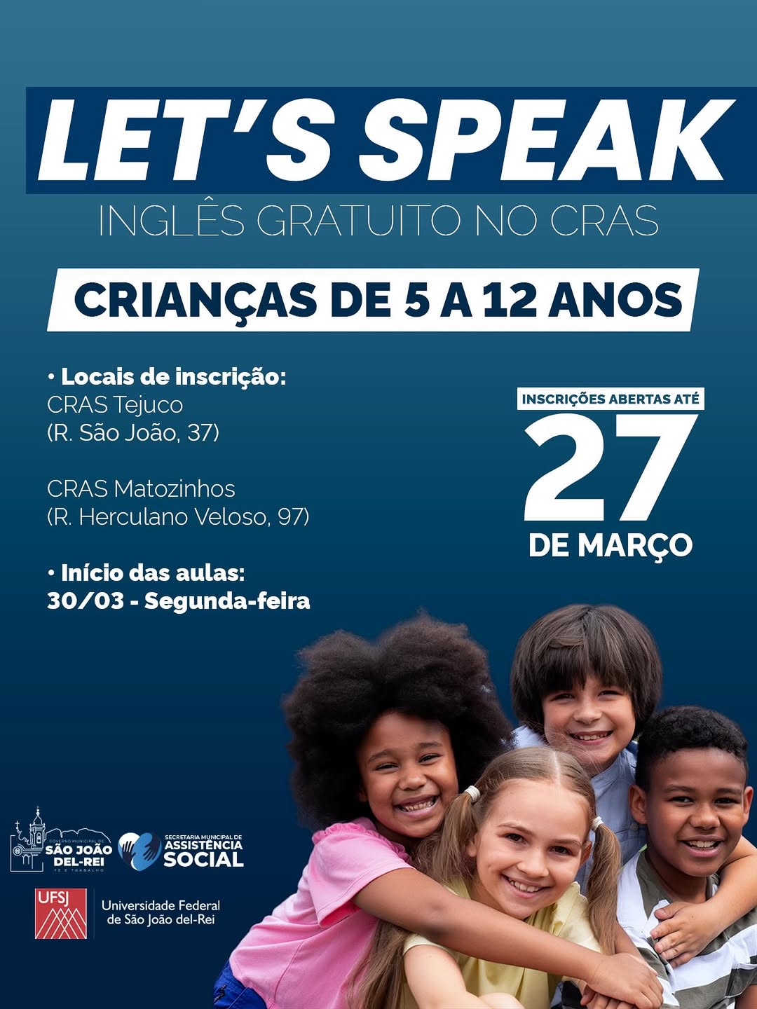 CRAS abre inscrições para curso gratuito de inglês para crianças em São João del-Rei