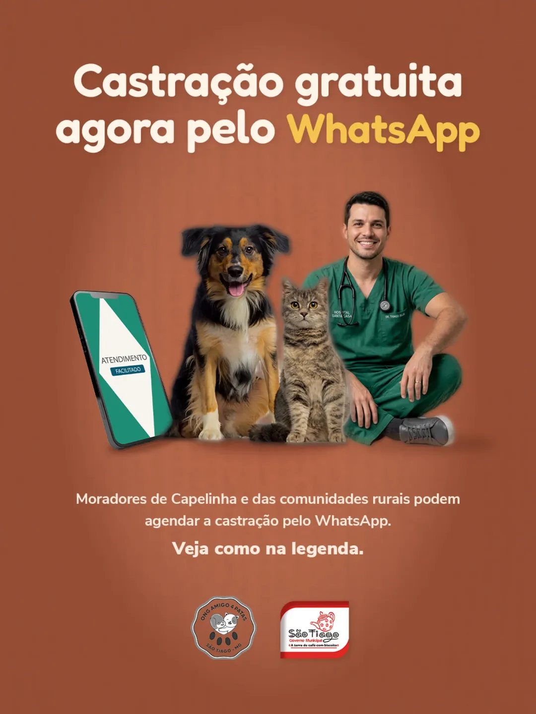 Inscrição para castração gratuita passa a ser feita por WhatsApp em comunidades rurais de São Tiago