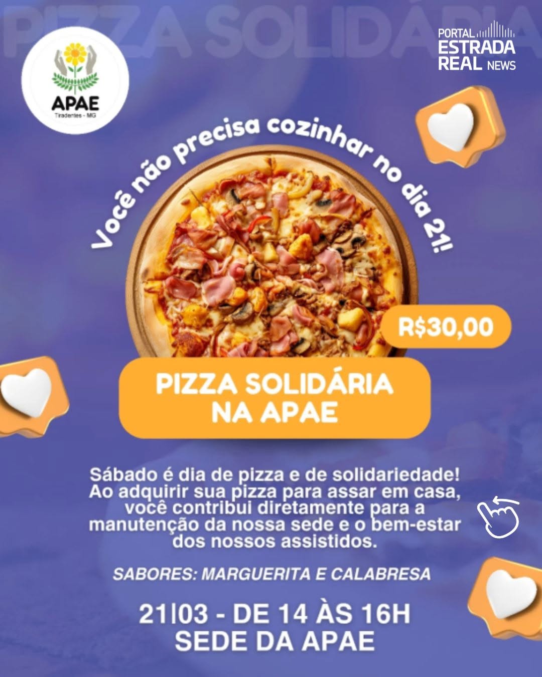 ​APAE de Tiradentes promove Pizza Solidária neste sábado (21)