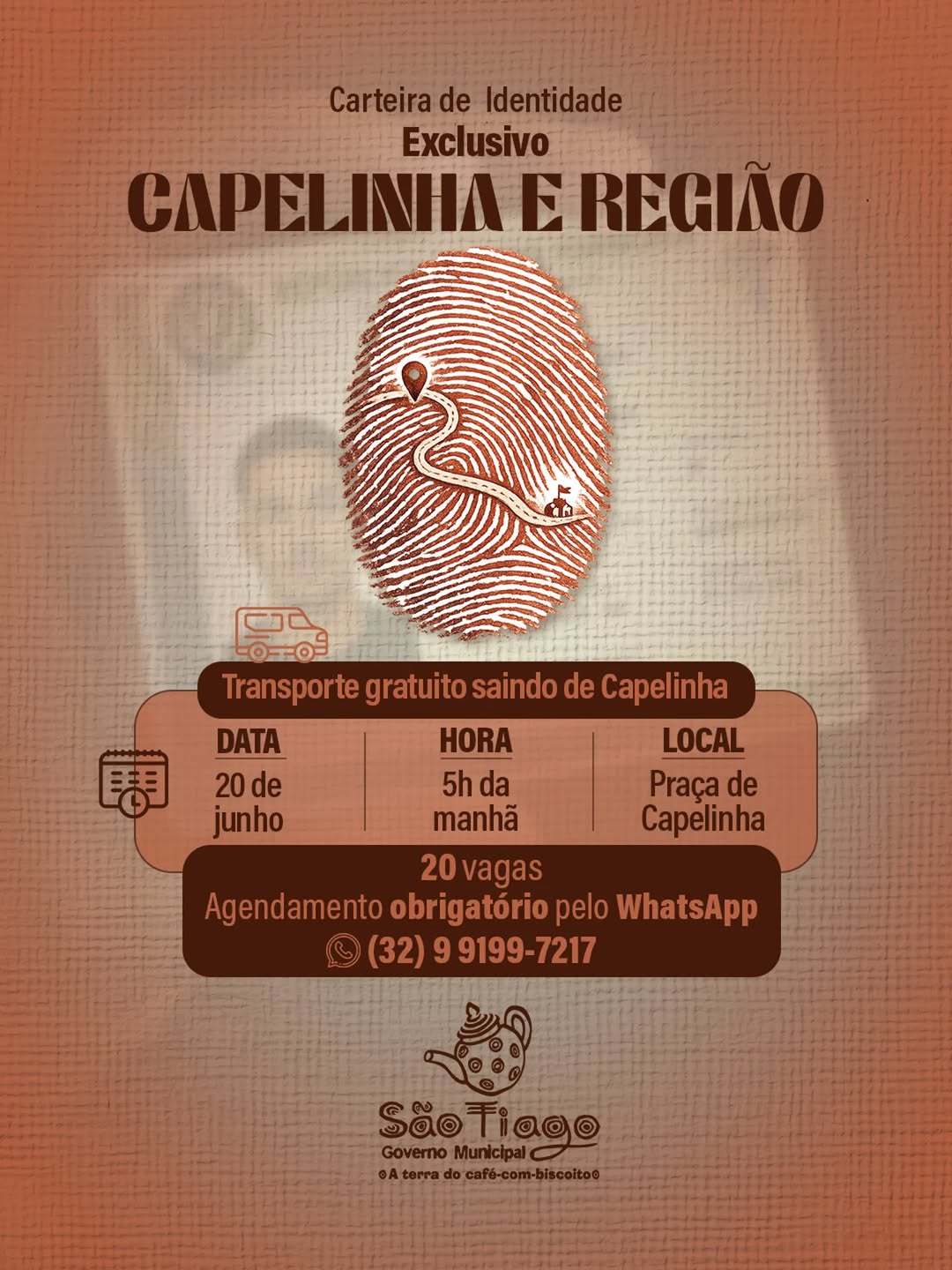 ​Moradores de Capelinha terão atendimento exclusivo para emissão de identidade com transporte gratuito
