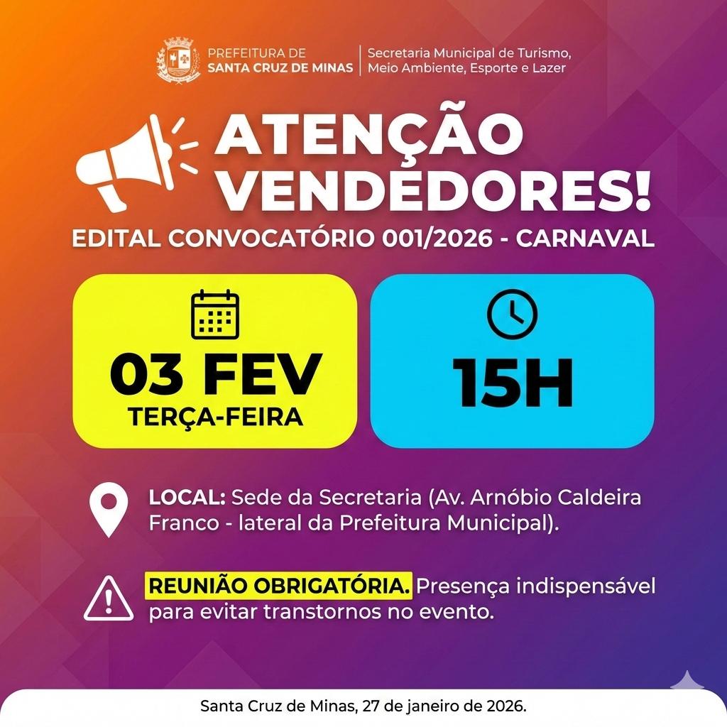 ​Prefeitura de Santa Cruz convoca vendedores para reunião sobre Carnaval 2026