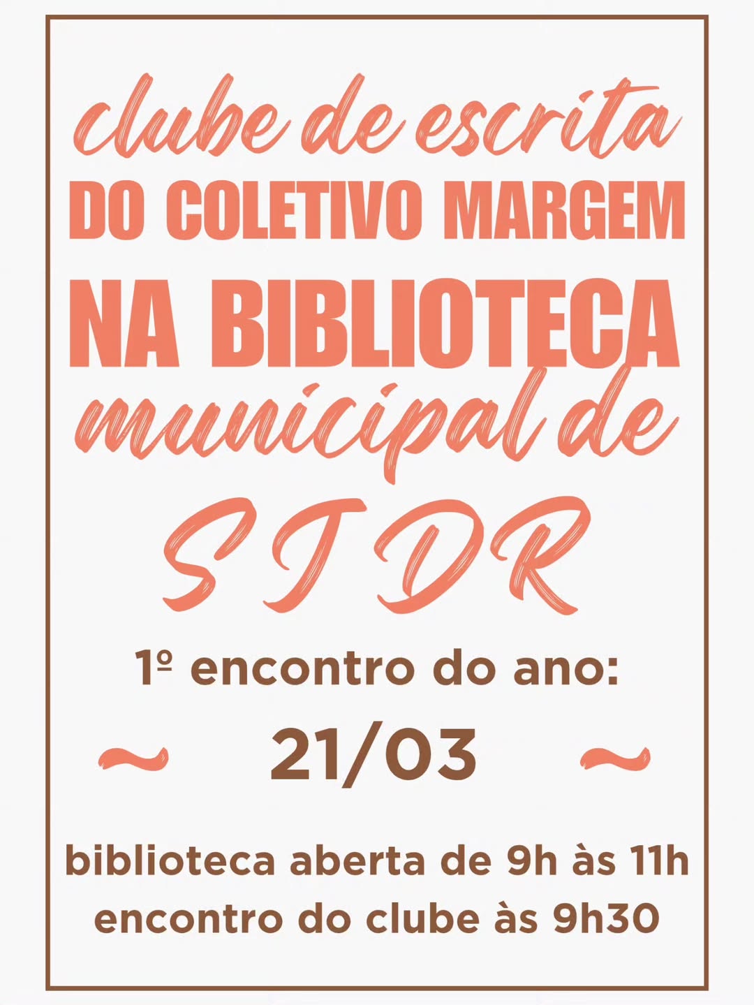 ​Clube de Escrita do Coletivo Margem retoma encontros na Biblioteca Municipal de São João del-Rei