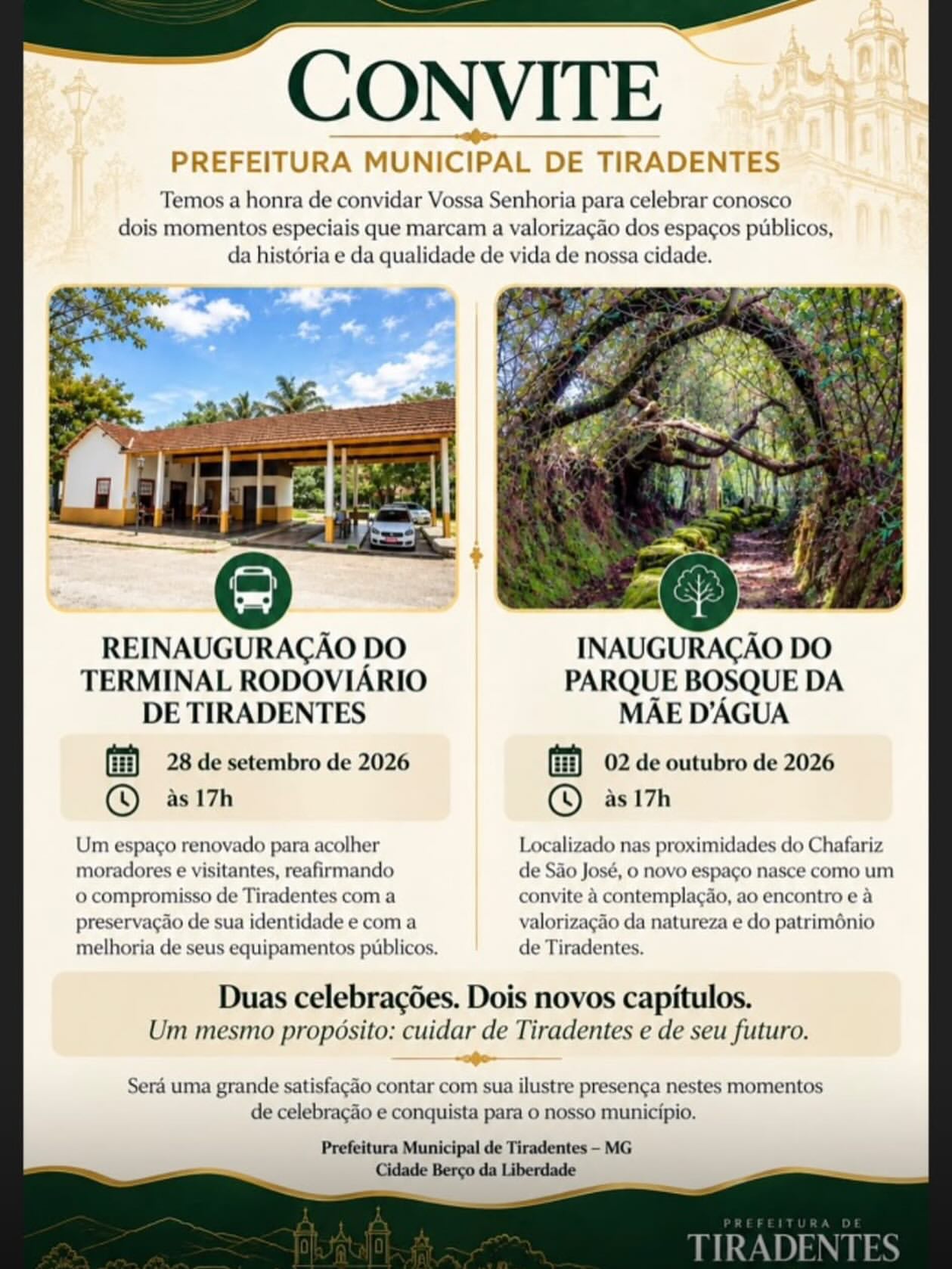 ​Tiradentes inaugura Parque Bosque da Mãe D’Água nesta sexta-feira (02)