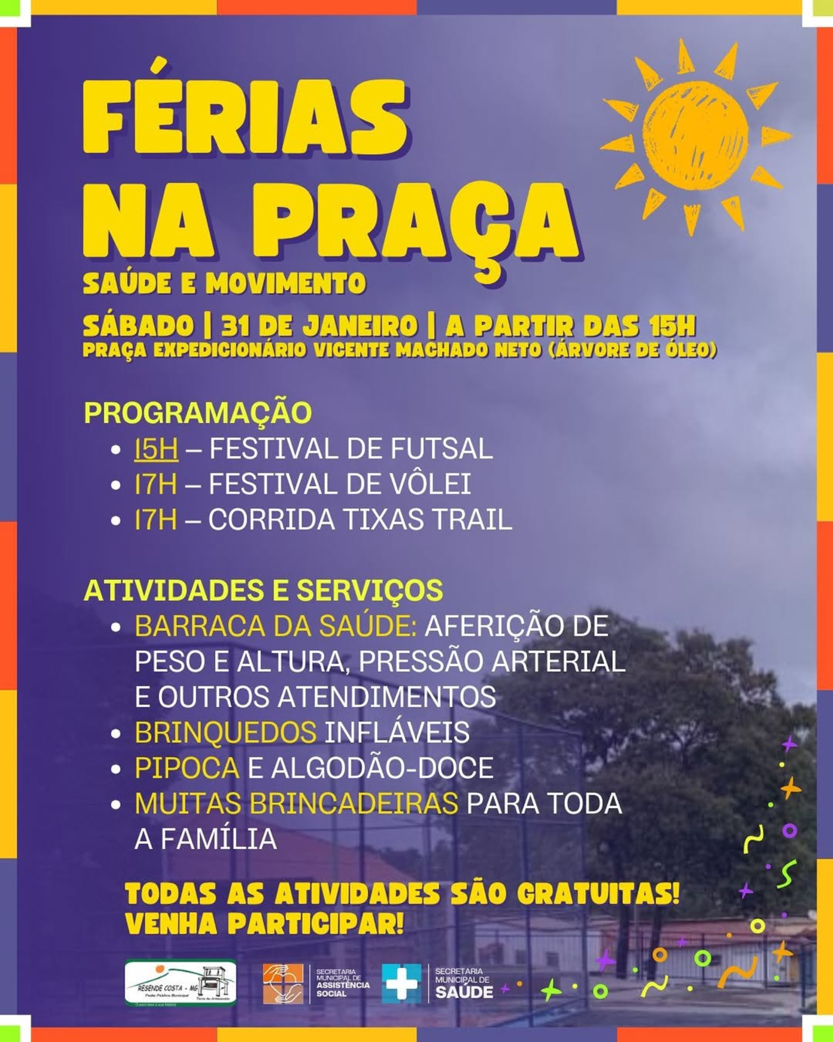 ​Evento “Férias na Praça” leva esporte, lazer e saúde à população de Resende Costa