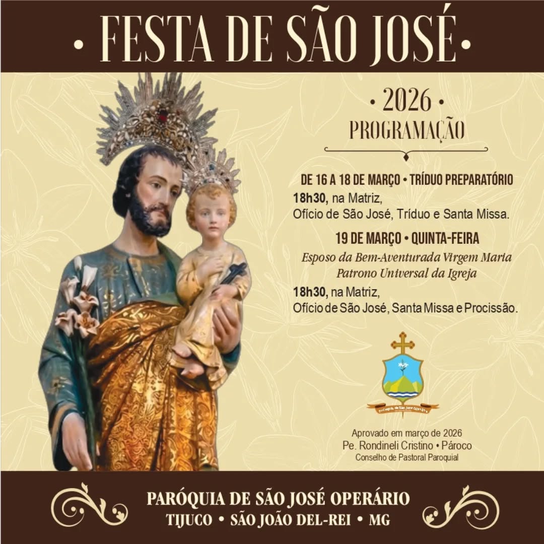​Paróquia do Tejuco divulga programação da Festa de São José em São João del-Rei