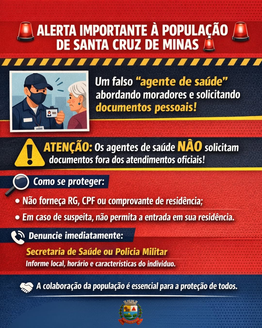 ​Prefeitura alerta sobre falso agente de saúde em Santa Cruz de Minas