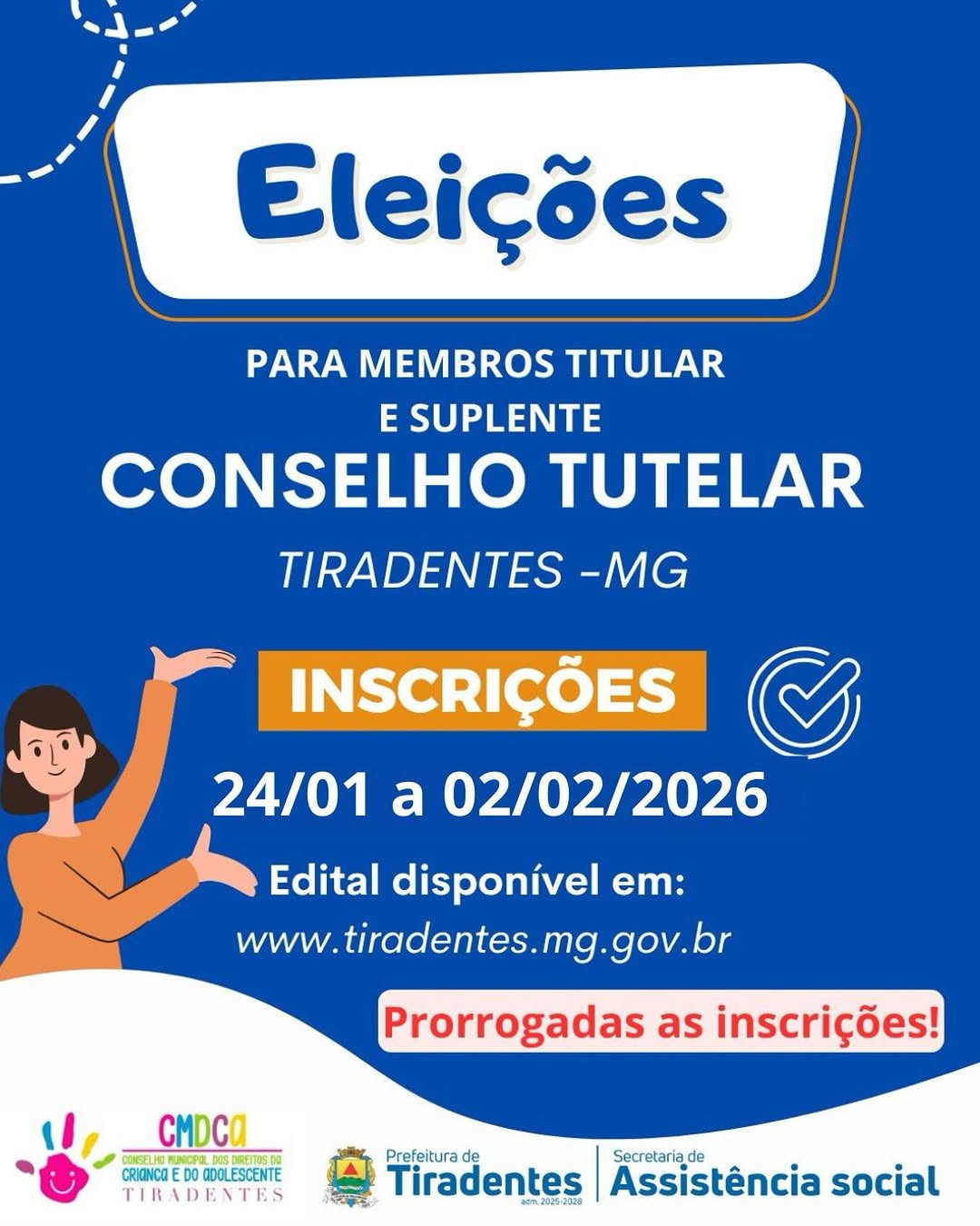​Inscrições para o Conselho Tutelar de Tiradentes terminam nesta segunda-feira (02)
