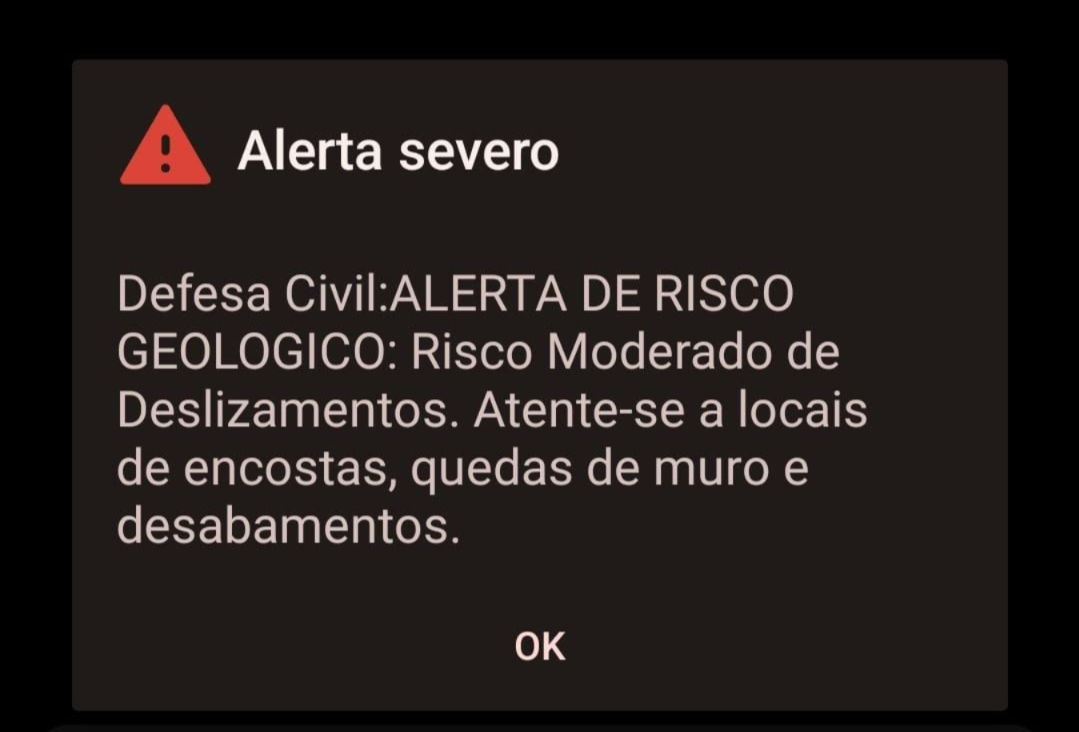 ​Defesa Civil envia alerta vermelho para celulares e aponta risco de deslizamentos em São João del-Rei e região
